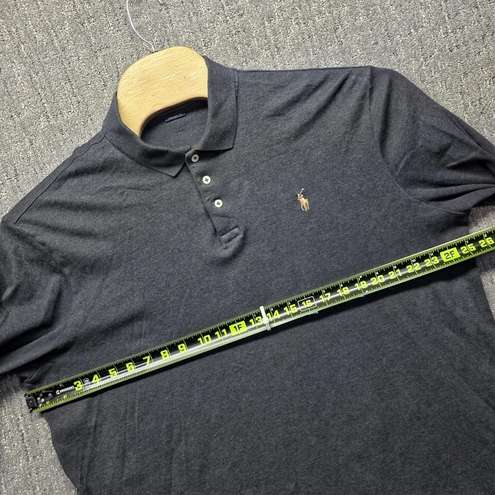 Polo Ralph Lauren Mens Long Sleeve Polo Shirt XL Gray Suede Trim Placket Classic